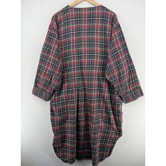GOODNIGHT Nightshirt Mens L-XL Flannel Plaid Long Sleeve Pajama PJ Cotton Red - Picture 2 of 14
